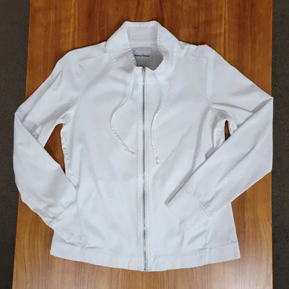 Tommy Bahama White Full Zip 100% Pima Cotton Jacket with Drawstrings - S - Picture 4 of 12